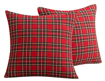 YMQIANYU 2er Set Weihnachten Dekorative Kissenbezüge Dekokissen Sofakissen Rot und Grün Kariert Quadratische Zierkissenbezüge Kissenbezüge Sofa Wurfkissenbezüge für Wohnzimmer Schlafzimmer, 50x50 cm