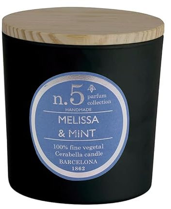 Lamare - Duftkerze Numbers - 100% pflanzliche Kerze - Glasschale und Holzdeckel - CERABELLA (Melissa & Mint, 10X10 CM)