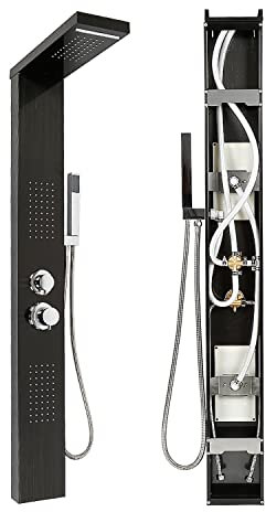 MINGYI Colonne de Douche Hydromassante, avec Douchette et Pommeau, 4 Modes de Douche, Connecteur DIN Standard 1/2'' (Noir, 15×130 cm)