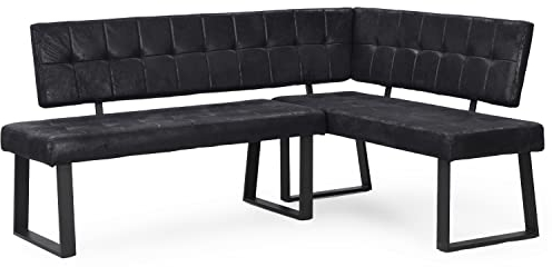 B&D home Eckbank AKA | Esszimmerbank Polsterbank mit Lehne für Esszimmer, Flur, Küche | Industrial modern Design | Wildleder Optik Anthrazit, Schenkel links, 184 x 136 x 85 cm, 11306-SL-ANTR