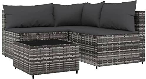 vidaXL Garten Lounge Set 4-TLG., Gartenmöbel Set mit Kissen, Sitzgruppe für Garten Terrasse, Modular Sofa Garnitur Loungemöbel, Grau Poly Rattan