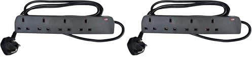 Mercury UK 4 Gang Extension Lead, Black 2.0m (Pack of 2)