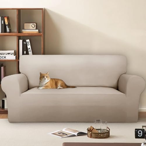Sofa überzug 4 Sitzer (240-290cm) Stretch, Super Elastisch Sofabezug Mit Armlehnen,Kratzfester rutschfest Sofa Cover für Hunde Katzen und Haustiere, Weich und Bequem