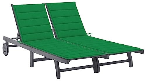 BaraSh 2-Personen-Sonnenliege mit Auflage Grau Akazie Massivholz Outdoor Sonneninsel mit Dach Gartenliege Liege Insel Gartenmöbel