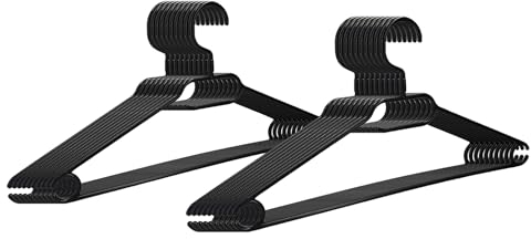 20 x Kleiderbügel schwarz Plastik VonBueren | mit 360° Drehhaken | platzsparend | 100% Recyclingkunststoff | hergestellt in der EU | ca. 40,5 x 21 cm