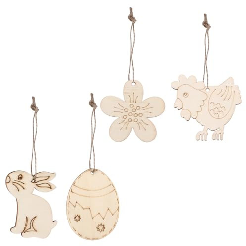 Cabilock 40stücke Holz Ostern Hängende Anhänger Unverarbeitete Holz Scheiben DIY Ornamente