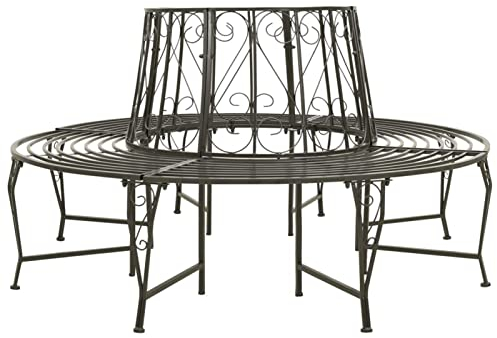 Rantry Banc d'arbre de jardin, banc, banc, banc, banc de jardin, en métal, banc de terrasse, meubles de jardin, avec dossier, rond, résistant aux intempéries, 160 cm, en acier