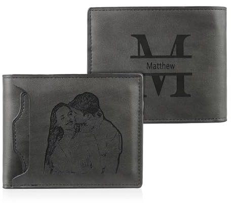 kaululu Personalisierte Geldbörse Herren mit Foto Portmonee mit Gravur Alphabet und Namen Faltbare Geldbörse mit Karte Ausweis Bargeldhalter für Vater Ehemann Personalisiertes Geschenk für Männer