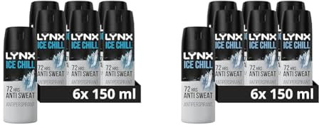 Lynx Ice Chill Anti-Perspirant Deodorant Spray 72 hour protection against odour and wetness no fuss aerosol for all-day freshness 6x 150 ml (Pack of 2)