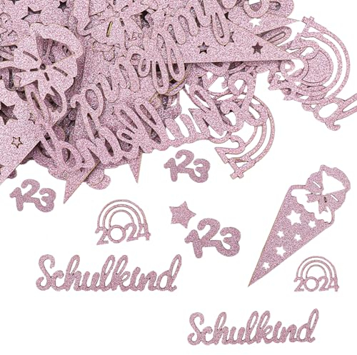 KOBOKO 100 Stück Einschulung Konfetti Glitzer Rosegold,2024 Deko Einschulung Mädchen Junge,Streudeko Schulkind Deko,Tischdeko Einschulung Konfetti,123,Stern,Zuckertüte Motiv für Schuleinführung