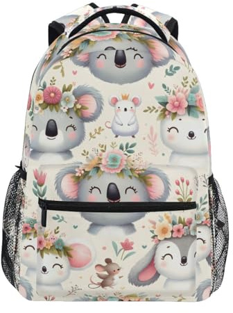 Bonita mochila escolar con diseño de koala, llama y ratón, mochila para libros para niños y niñas, bolsa de viaje informal para la escuela primaria, mochila de viaje para ordenador portátil, Small