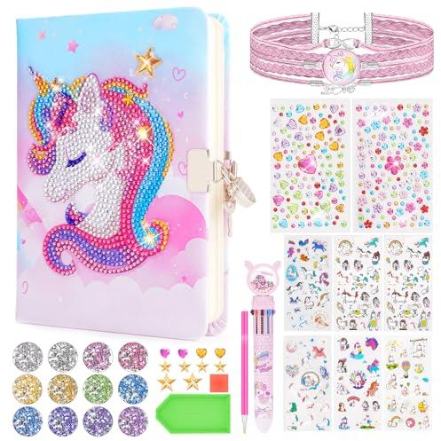 Einhorn Geschenke für Mädchen 5 6 7 8 Jahre: Basteln Mädchen Kinder 6-7-8-9 Jahre Diamond Painting Bastelset Kinder Spielzeug ab 5-10 Jahre Tagebuch Mädchen mit Schloss für 6 7 8 Jahre Geschenkideen