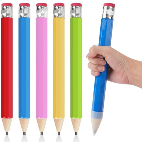 5pcs Hölzerne Riesen Bleistift 34cm, Übergroße Jumbo Bleistifte mit Kappe und Radiergummi, Lustige Große Bleistifte Spielzeug Große Zeichnung Schreiben Mark Stifte für Prop Geschenke Dekor