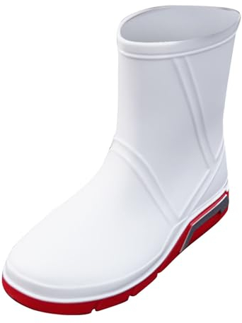 UnoSheng Scarpe da pioggia in gomma a mezza altezza da uomo impermeabili neri stivali da pioggia per uomini all'aperto antiscivolo stivali da pioggia da uomo con coulisse e bocca elastica, bianco, 44