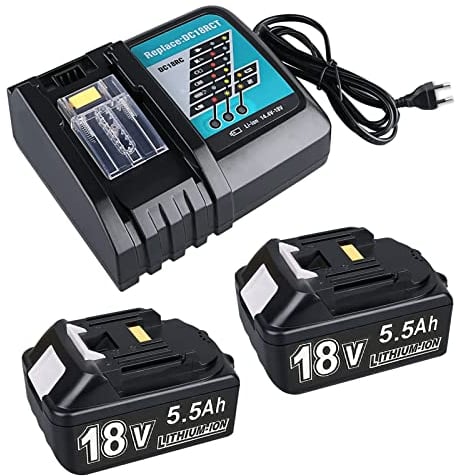 Ersatzakku für Akku 18V 2X 5500mAh Ersatzakku Kompatibel mit Makita 18V Akku mit DC18RC Ladegerät Kompatibel mit BL1860 BL1860B BL1850 BL1850B BL1840 BL1830 BL1820 LXT400