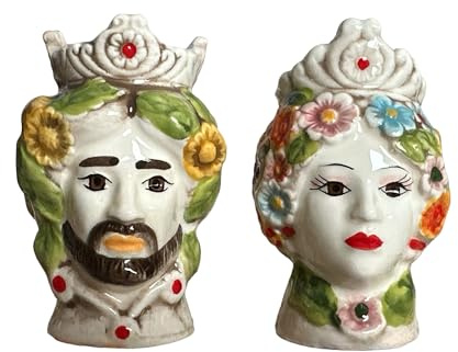 Ceramic Moorhead Pair of Pots in Sicilian Style, Brown Heads Pots for Indoor Plants, Design Ornament (Multicoloured, 6 x 8 cm)