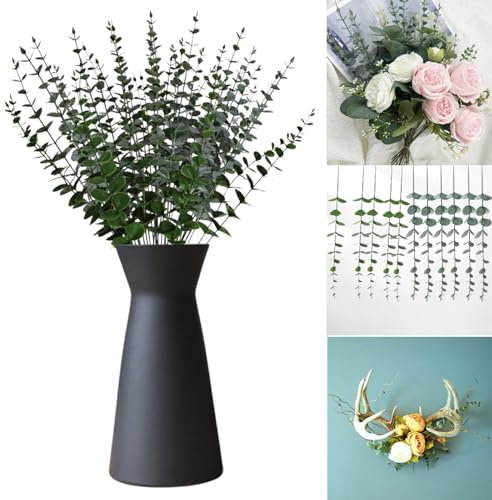 Juego de 24 Piezas de Eucalipto Artificial Decoración de Plantas de Eucalipto Artificial Decoración de Mesa Arreglo Floral Dos Estilos (eucalipto Verde Oscuro + eucalipto escarchado)