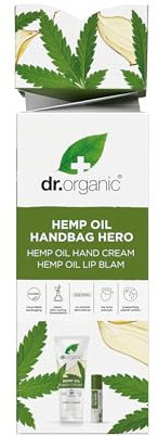Dr Organic Hemp Oil Hand Bag Hero Gift Set, with Hand Cream & Lip Balm, Moisturising, Restoring, Natural, Vegan, Cruelty-Free, Paraben & SLS-Free, Recycled & Recyclable, Organic
