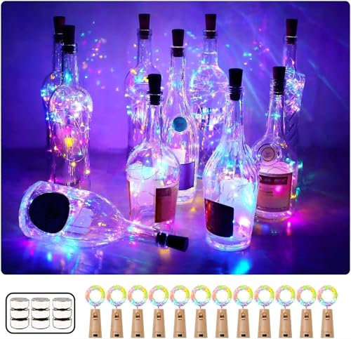 Wine Bottle Lights with Cork, [12 Pack] 2M 20 LEDs Fairy Lights Battery Operated with Copper Wire String Lights for DIY Party Christmas Holiday Wedding Indoor Outdoor Decoration - Multicolor