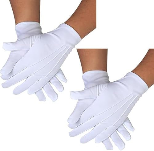 ledytdggu 2-Paare Weiße genähte Handschuhe für formelle Smokings, Weihnachten, Karneval, Halloween, Fasching, Verkleidung, Theater,Schützenfest Polizeibegleiter Parade