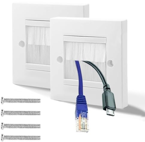 Deilonie 2 Pack Cable Brush Plate, Brush Wall Plate, Cable Entry Cover, Wall Mounted Brush Faceplate, White Wallplate with White Brushes for Covering Outlets, Receptacles and Tidying Cords