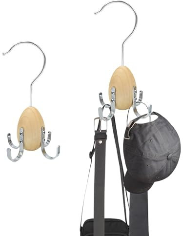 GmeDhc 2 Pièces Cintre en Bois pour Ceintures, Organiseur pour armoires à Cravate, 4 Crochets, Rotation à 360° pour Cravates, Ceintures, écharpes et Chapeaux
