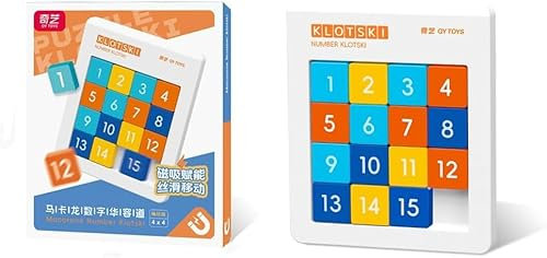 GAREGEAR QY Toys Macaron Color 4x4 Klotski Puzzle – 15-Digit Magnetic Sliding Number Puzzle, ABS Brain Teaser Tangram Jigsaw Intelligence Toy (2024 Edition)
