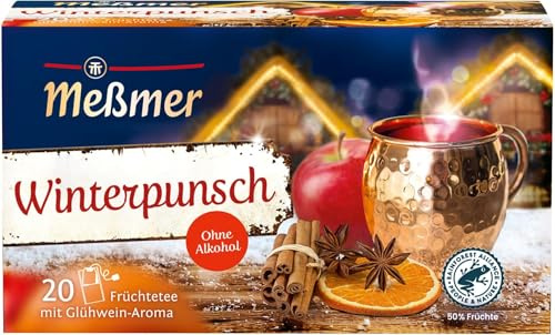 Meßmer Winterpunsch | Früchtetee mit Glühweinaroma, ohne Alkohol | 20 Teebeutel | Vegan | Glutenfrei | Laktosefrei (Packung mit 5)