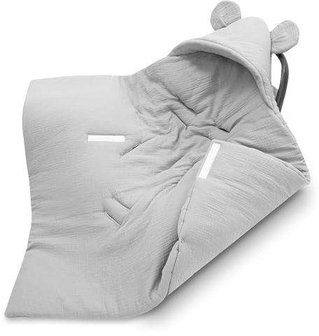 Einschlagdecke Musselin Babyschale Baby Decke 90x90 cm - Winterschlafsack Blanket Fußsack Kinderwagen Zubehör für Neugeborenen und Kleinkinder Winter Einschlagsdecken Grau