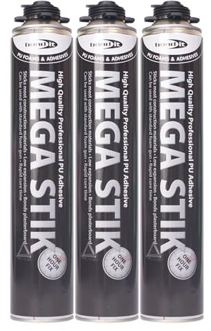 Bond It MEGA STICK PU Foam Adhesive – 3x Beige, 750ml | Fast-Curing Polyurethane Foam Adhesive Glue for Plasterboard – Insulation Boards – Floorboards & Roof Decking | Strong Bonding PU Foam Adhesives