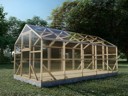 ECO Holz Gewächshaus Garten Treibhaus Tomatenhaus Holzhaus Pflanzhaus (Braun, 5 x 2.6 m)