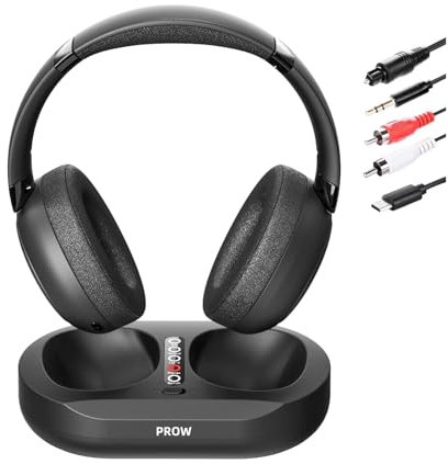 Auriculares Inalámbricos para TV, 2.4G y Bluetooth 5.3 Modo Dual Auriculares TV para Ancianos, Sin Retraso de Sincronización Labial, Aptos para Ancianos con Base Transmisión, Soporte Óptico/USB/RCA/BT