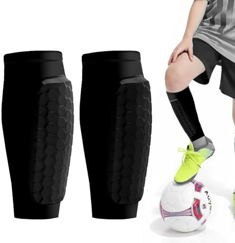 Schienbeinschoner Kinder Fussball, Schienbeinschoner Erwachsene für Männer und Frauen, Strumpf mit Integriertem Stutzen Fussball Herren, mit Langen Wabenpolstern Wadenschutz