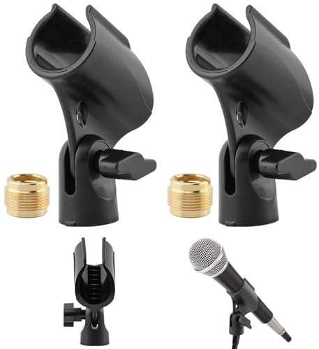 2 Pack Microphone Clip Holders, Adjustable Holder Clamp Mic Adapter With 5/8 to 3/8 Copper Screws, Flexible Mic Adapter Desk Universal Microphone Stand Adaptor(COLOR:black)