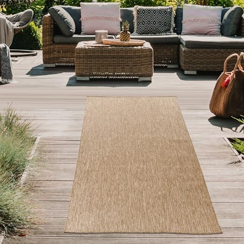 Teppich-Traum In- & Outdoor Teppich Sisal-Optik Uni Beige 80x150 cm | Pflegeleicht, wetterfest, UV-beständig, schmutzabweisend und langlebig, für Balkon, Terrasse, Garten, Camping & Essbereich
