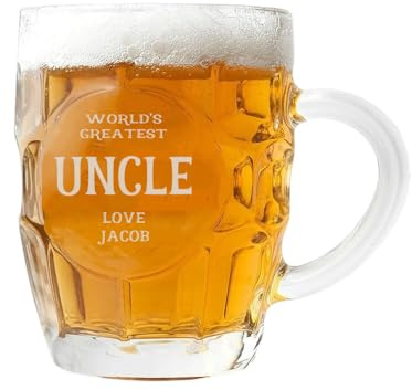 ukgiftstoreonline Personalised Beer Mug with World's Greatest Uncle Engraving, 20oz/1 Pint, Glass Dimple Design