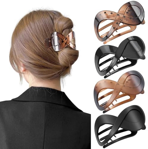 PROPOG Haarspangen Damen, 4 Stück Flache Haarklammer Große, Rutschfest Flat Claw Clip Elegant Französische Haarspange für Dickes & Dünnes Haar, Alltag, Sport oder Entspannung(Braun)