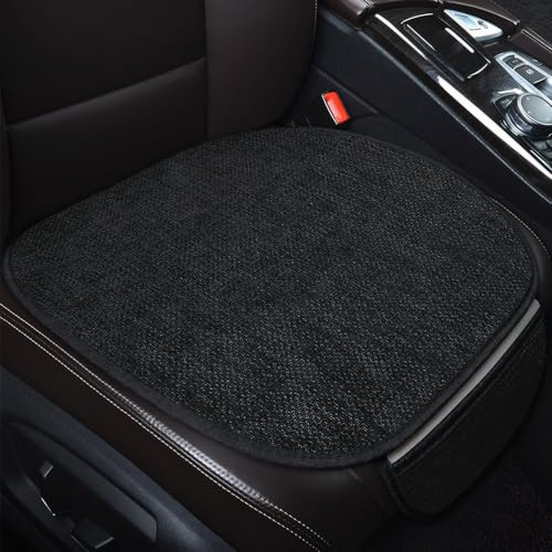 Elegante Auto Sitzauflagen, Atmungsaktives Sitzkissen Auto Vordersitze aus Leinen, Autositzkissen mit Rutschfeste Silikonunterlage, Autositzauflage Vordersitze für Meisten Fahrzeuge (Schwarz, 50x50cm)