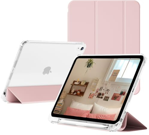 ZOPSGYU Étui pour iPad Air 11, iPad Air 5e/4e génération 2022/2020 10,9, 7e/6e génération M3/M2 2025/2024, coque de protection fine translucide givrée, fonction veille/réveil automatique, rose