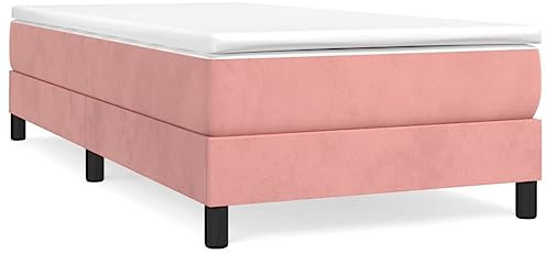 Tomostar Lit Simple avec Sommier à Lattes, Cadre de Lit 1 Personne en Bois sans Matelas Rose 90x190 cm Velours