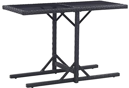 IBUQDDV Gartentisch Schwarz 110×53×72 cm mit Glasplatte und Poly Rattan für Terrasse, Garten oder Veranda, wasserfestes PE-Rattan, Stahlgestell für Stabilität, leicht zu reinigen,
