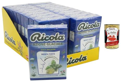 Italian Gourmet Schweizer Kräuterbonbons Azione Glaciale Menta Forte ohne Zucker – 20x50g Vorratspack – Extra starke Minze, Alpenkräuter Bonbons, erfrischend für Atem & Hals + Italian Gourmet polpa
