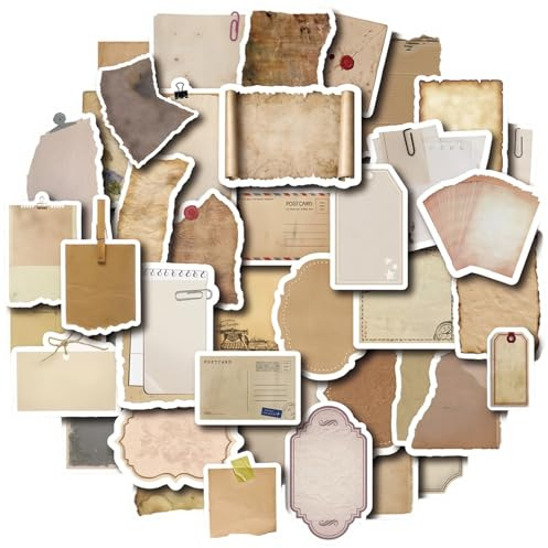 80 Stück Scrapbooking Sticker, Beschreibbar Vintage Dekopapier Scrapbook Stickers, Journaling Zubehör zum Schreiben für Tagebuch Stempel Fotoalbum Scrapbook