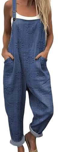 Leaomuny Salopette Donna Estiva Lunga Elegante Tuta Jumpsuit Intera Curvy Casual Moda Stampa Jumpsuits Comoda Larga Pantaloni Da Lavoro Con Tasca Leggera Baggy Salopettes da Casa Playsuit Mare