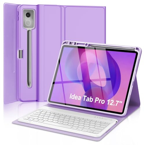 Qivxinnie Funda Teclado para Lenovo Idea Tab Pro Tablet 12,7 Pulgadas 2025 | QWERTY Español Ñ, Magnético Desmontable Bluetooth Teclado, Funda con Portalápices(Lila Claro)