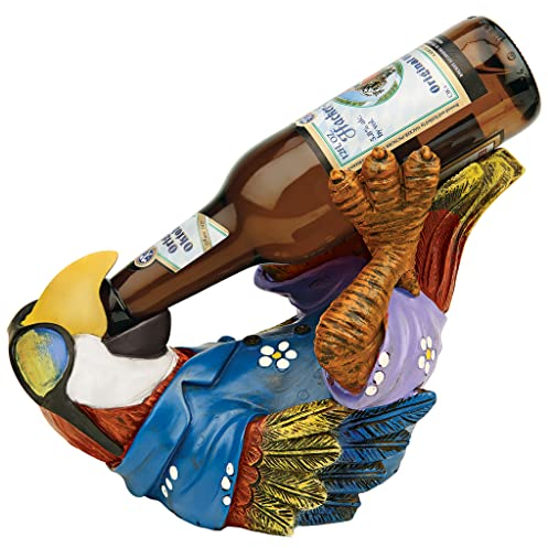 Design Toscano Beer Buddy Tropical Tiki Parrot Bottle Holder Statue, 25.5 cm, Polyresin, Full Color