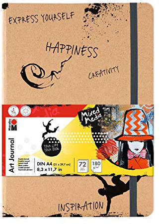 Marabu 1612000000101 - Notebook Art Journal, 180 g/qm, 72 Blatt, DIN A4, naturweiß, Papier fein gekörnt, matt, säurefrei, lichtbeständig, hochwertige Fadenbindung und Falttasche innen