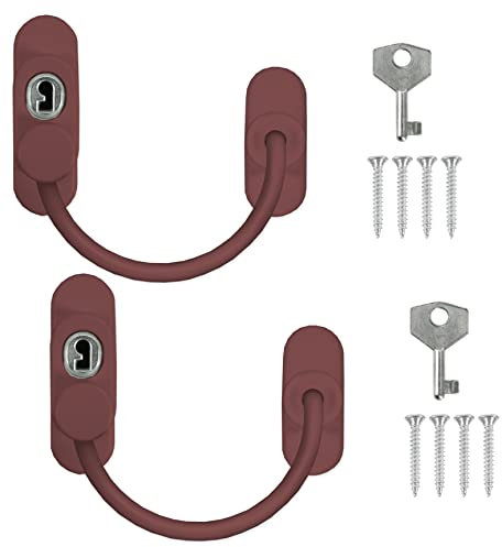 2 x Window Restrictor Security Cable Child & Baby Safety Locks - Keyed Alike (Brown)