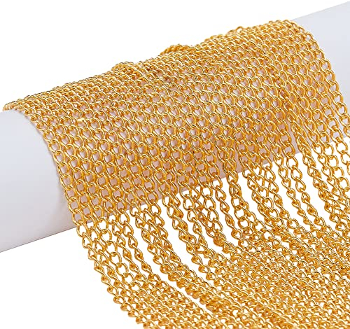 PH PandaHall 16.4fts Golden Chain for Jewellery, Brass Twist Chains Curb Chains 3x2mm Necklace Chain Thin-Chain for Necklace Bracelet Earrings Jewellery Making Nail Arts DIY Crafts