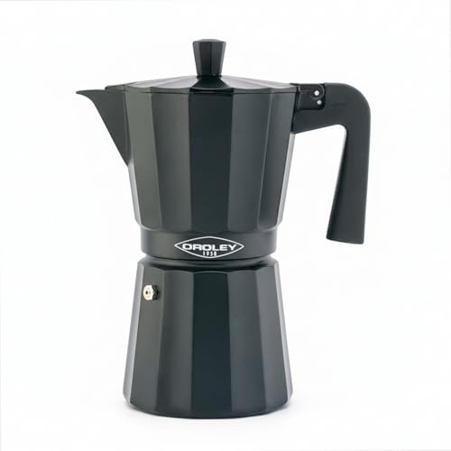 Oroley - Cafetera Italiana New Dakar | Aluminio | 3 Tazas | Cafetera Vitrocerámica, Fuego y Gas | Estilo Tradicional